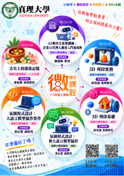 115-1.微學分課程開始報名，歡迎同學參與選修(共6堂)