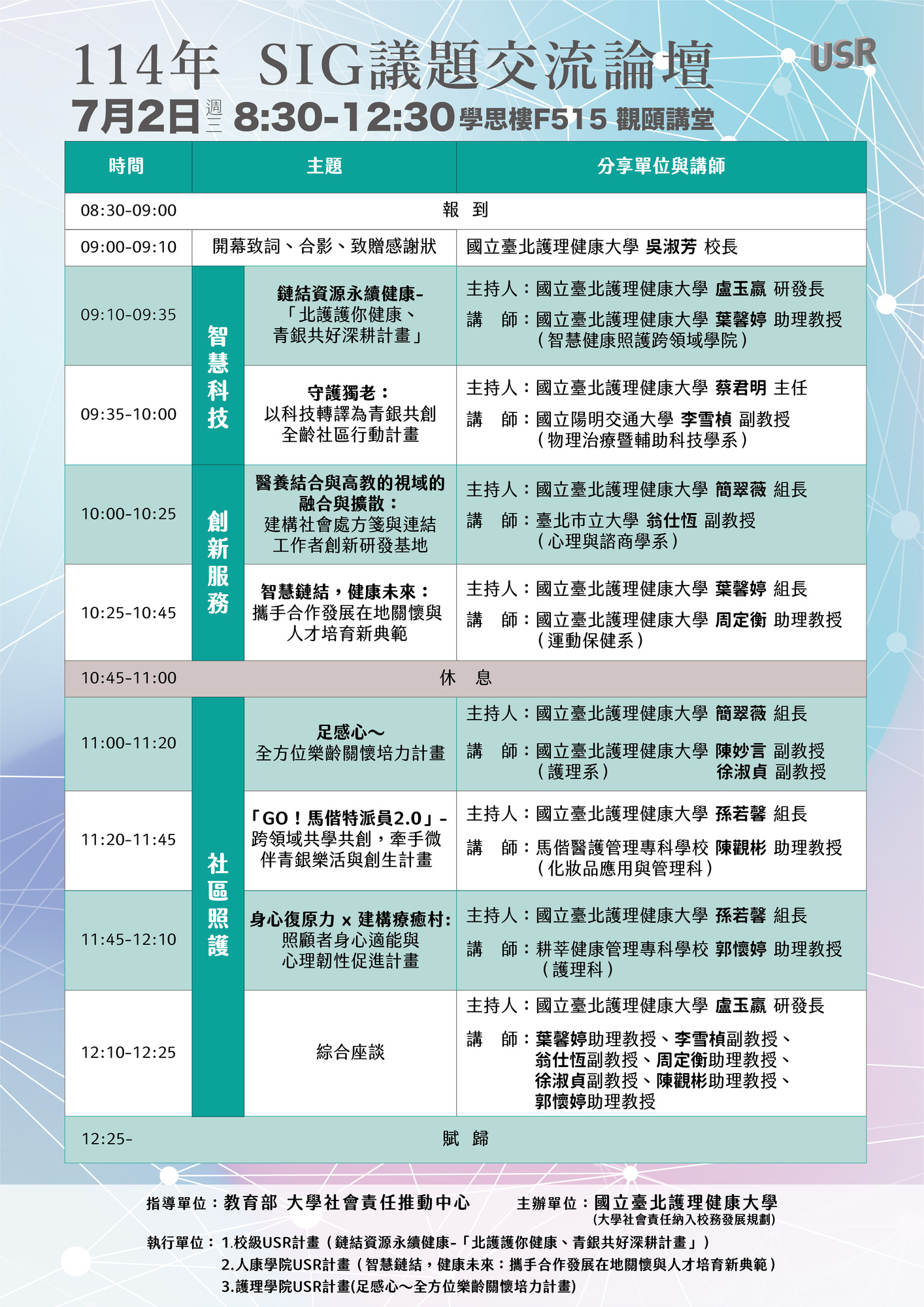 轉知 ! !​ 國立臺北護理健康大學辦理「智慧科技x社區照護x創新服務」SIG跨校交流論壇圖片