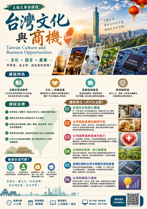 au磨課師平台課程：主題式華語－台灣文化與商機