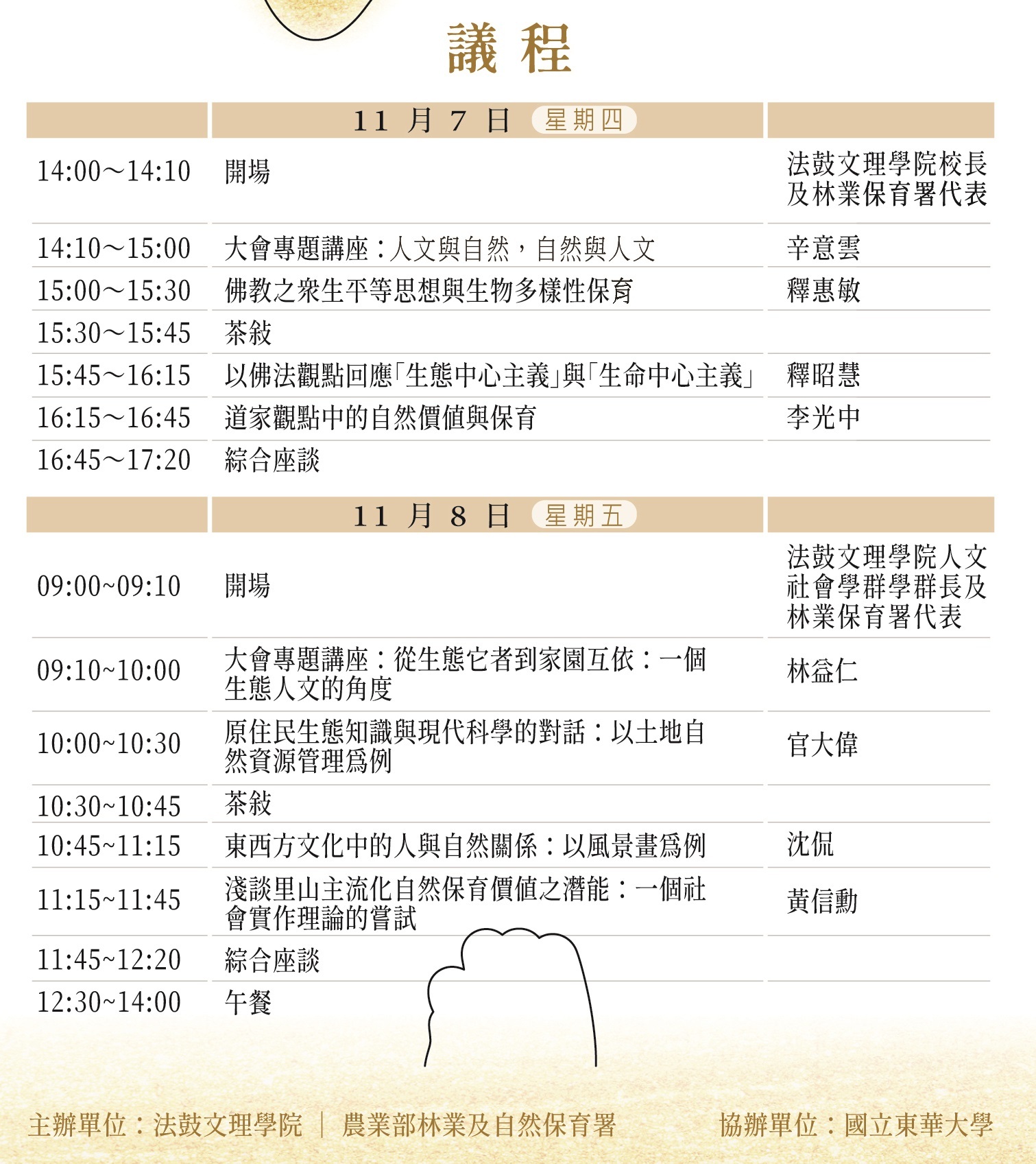 ​法鼓文理學院人文社會學群、農業部林業及自然保育署、國立東華大學自然資源與環境學系共同籌辦「2024自然的價值與保育：重探天地人關係研討會」活動圖片